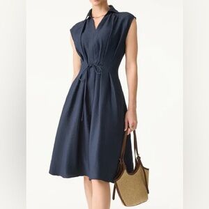 (NWT) OGL Viscose-Linen Collared V-neck Midi Dress with Drawstring size S